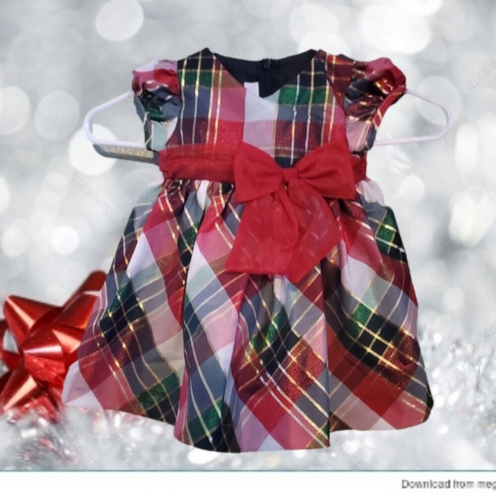 BONNIE Baby Plaid Christmas Holiday Party Dress 12m